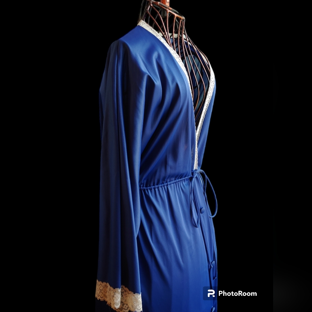 Vintage Vanity Fair Nylon Blue Dressing Gown Robe Nightgown Duster - Size 34 - Picture 9 of 16